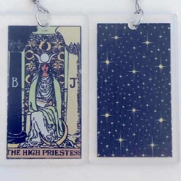 “The High Priestess” Tarot Card Handmade Drop Earrings - Picture 3 of 4